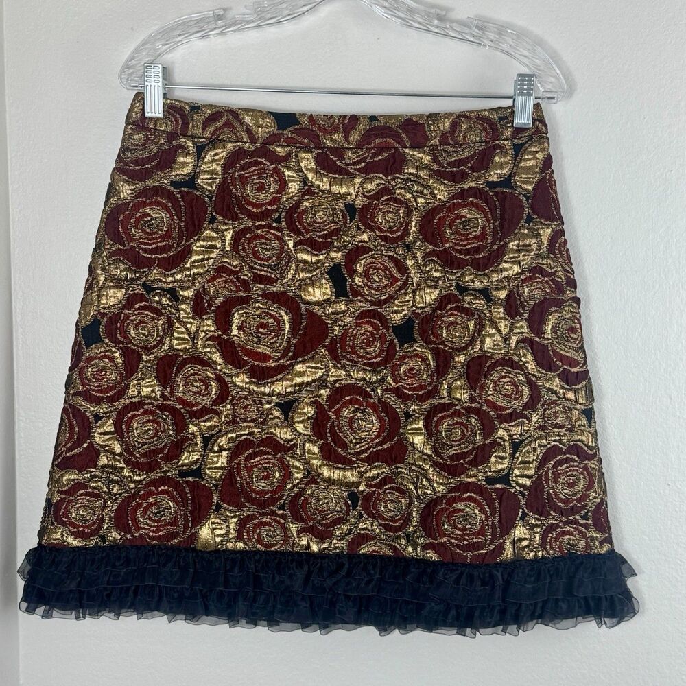 Alice + Olivia Mini Skirt Size 30 Gold Floral Brocade Back Zipper Stretch Party